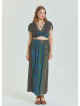 Navy Blue Plus Size Skirt with Elastic Waist and Slit 4625
